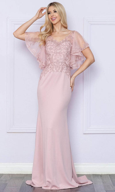 Poly USA 9318 - Flutter Sleeve Embroidered Gown Mother of the Bride Dresses XS / Mauve
