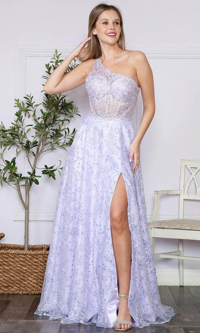 Poly USA 9372 - One Shoulder Corset Bodice Prom Dress Prom Dresses XS / Lilac