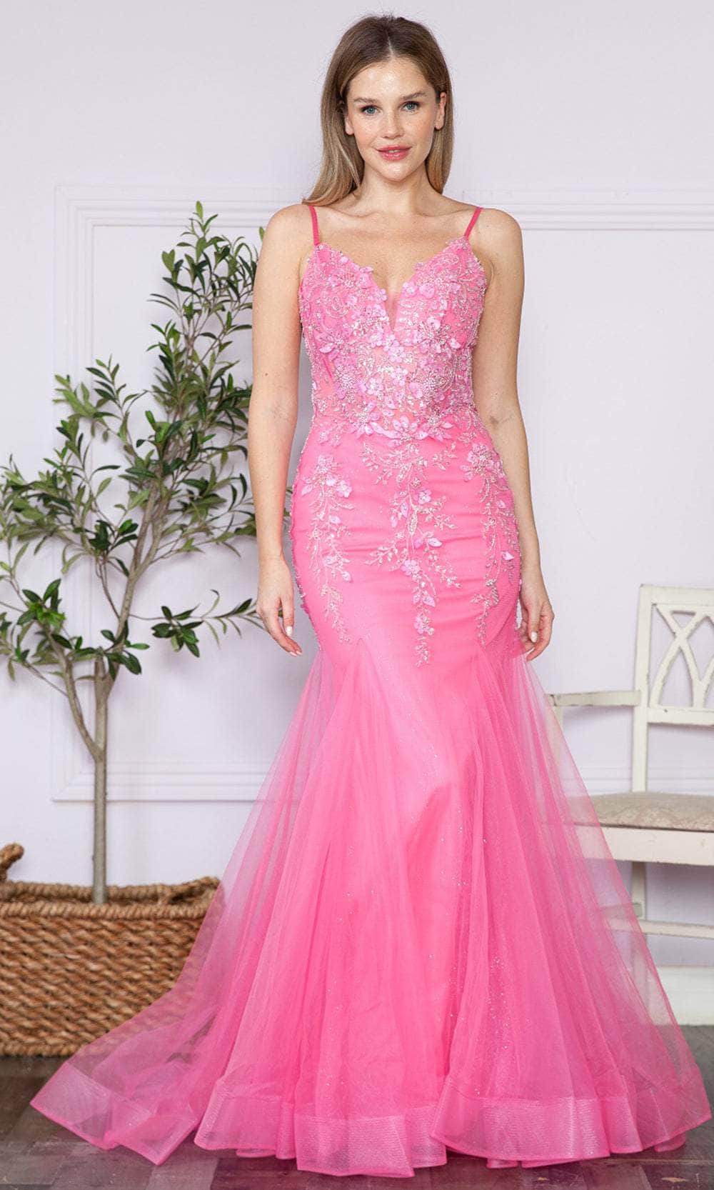 Poly USA 9374 Floral Applique Sleeveless Mermaid Dress | FormalDressShops Pink / M Poly USA 9374 Floral Applique Sleeveless Mermaid Dress | FormalDressShops Pink / M