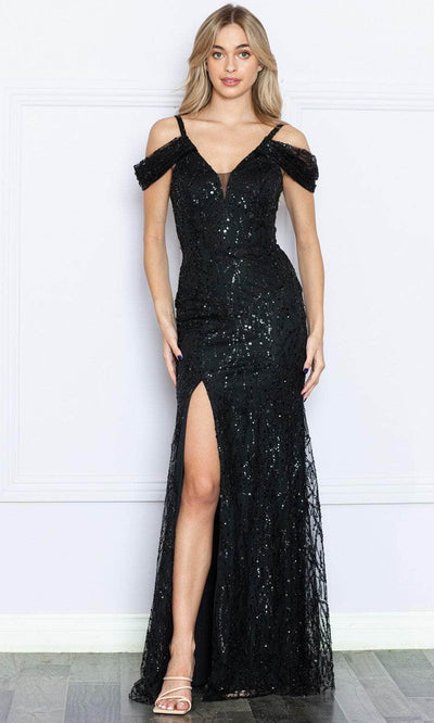 Poly USA 9384 - Sequined V-Back Prom Dress Prom Dresses XS / Black