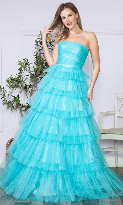 Poly USA 9386 - Ruched Bustier Prom Dress Prom Dresses XS / Aqua Blue
