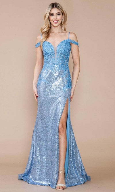 Poly USA 9398 - Appliqued Cold Shoulder Prom Dress Prom Dresses XS / Blue