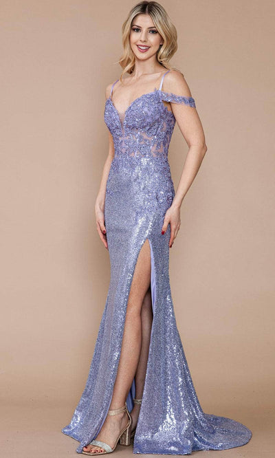 Poly USA 9398 - Appliqued Cold Shoulder Prom Dress Prom Dresses XS / Lavender