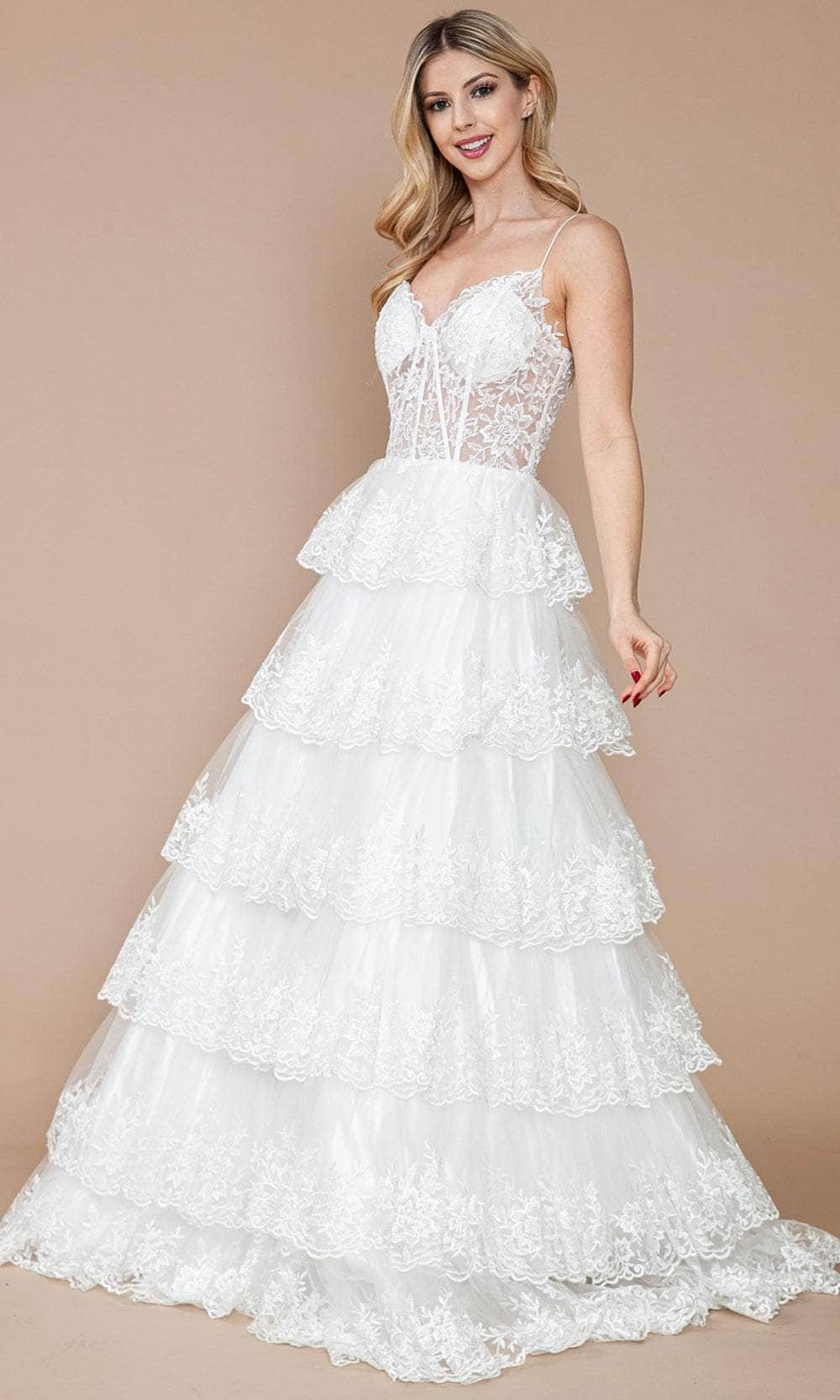 Poly USA 9402 - V-Neck Appliqued Prom Dress Prom Dresses XS / Off-White