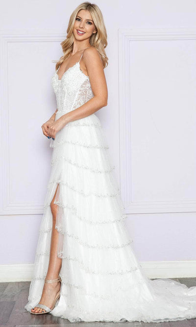 Poly USA 9404 - V-Neck Lace Appliqued Prom Dress Prom Dresses