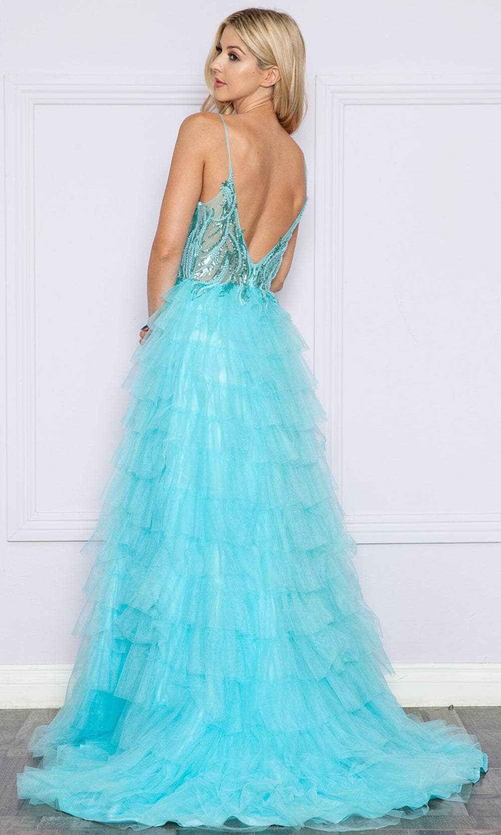 Poly USA 9408 - Plunging V-Neck Tiered Prom Dress Prom Dresses