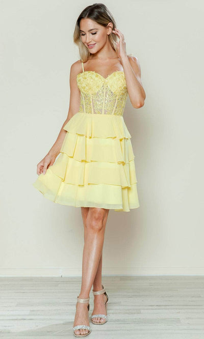 Poly USA 9494 - Tiered Skirt Sleeveless Cocktail Dress Cocktail Dresses XS /  Yellow