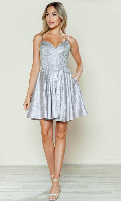 Poly USA 9594 - Embellished A-Line Cocktail Dress Cocktail Dresses XS /  Silver