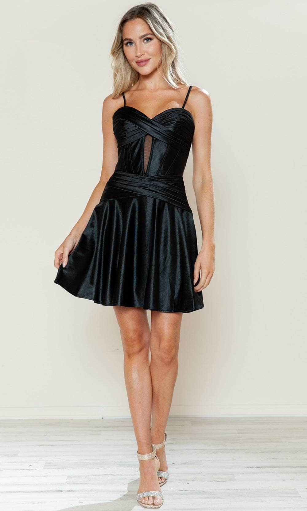 Poly USA 9632 - Pleated Sweetheart Cocktail Dress Cocktail Dresses XS /  Black