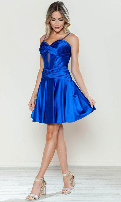 Poly USA 9632 - Pleated Sweetheart Cocktail Dress Cocktail Dresses XS /  Royal