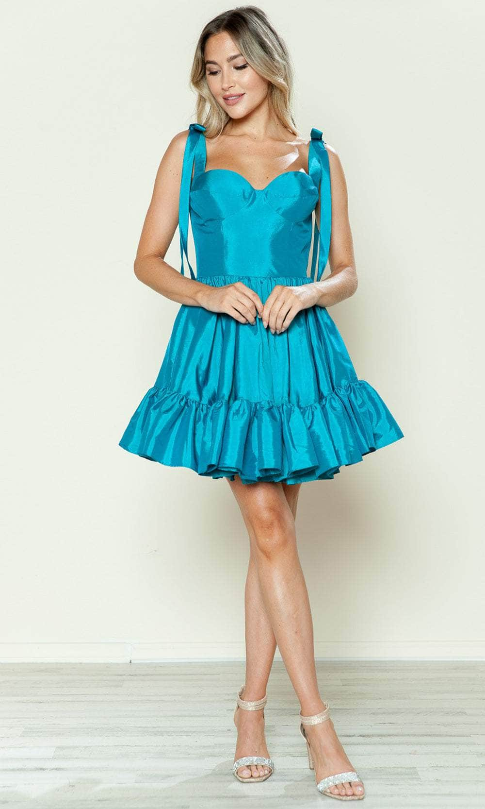 Poly USA 9668 - Tie Straps Sweetheart Cocktail Dress Cocktail Dresses XS /  Teal