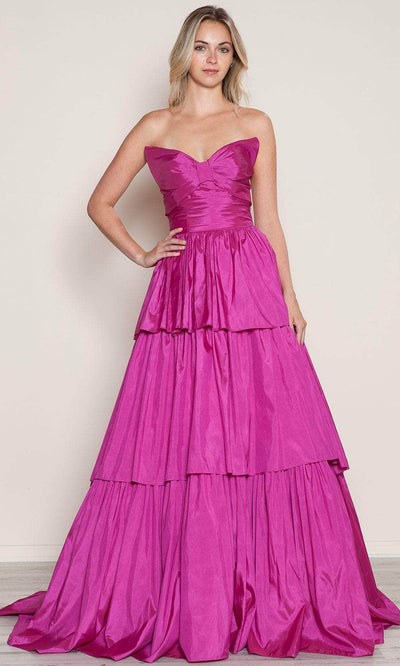 Poly USA 9694 - Tiered A-Line Prom Dress Prom Dresses XS /  Hot Pink