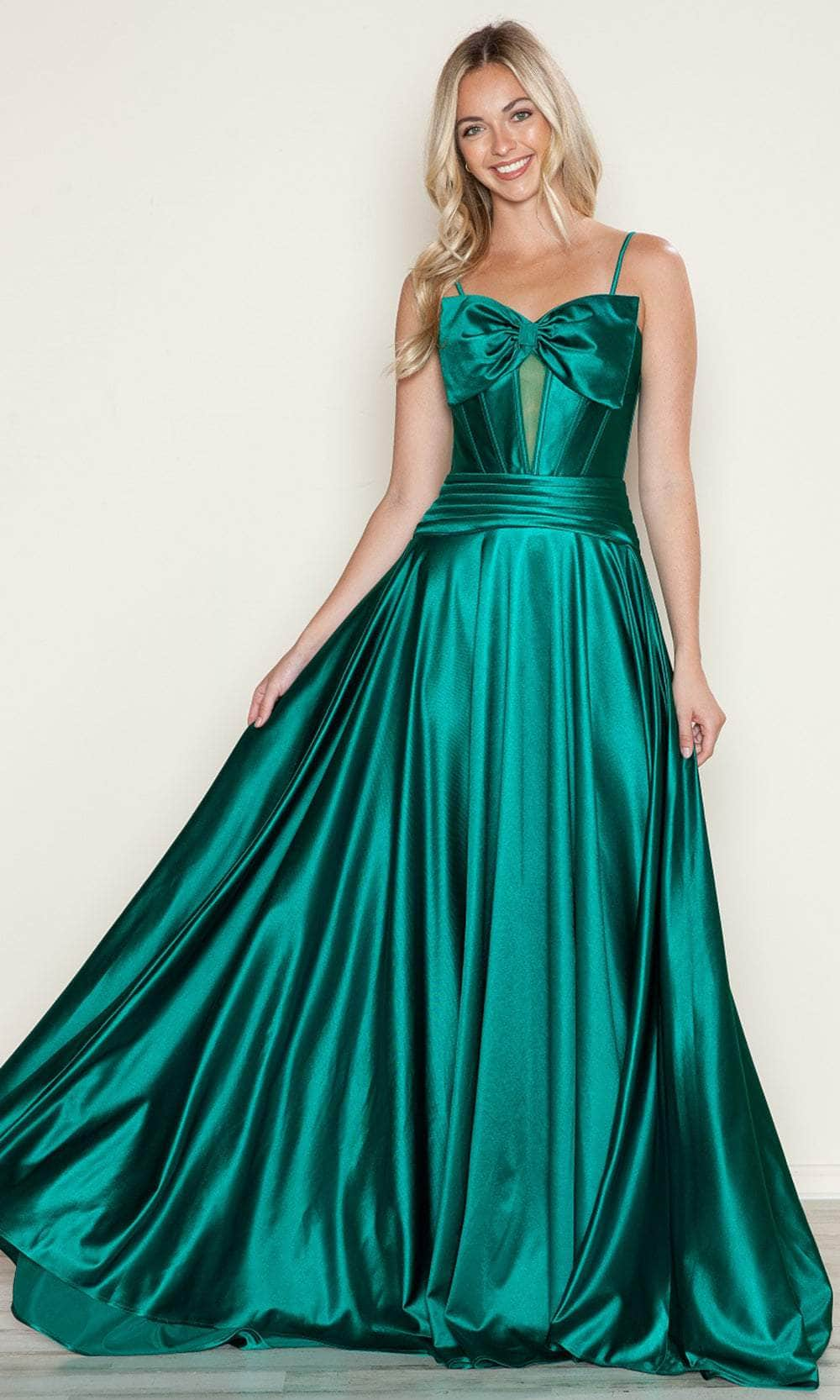 Poly USA 9702 - Sleeveless Bow Accent Prom Dress Prom Dresses XS /  Emerald