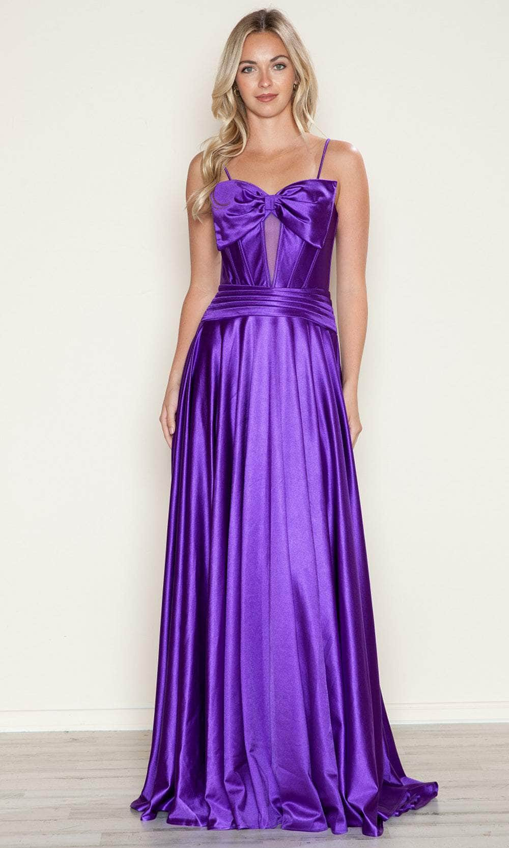 Poly USA 9702 - Sleeveless Bow Accent Prom Dress Prom Dresses XS /  Purple