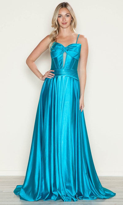 Poly USA 9702 - Sleeveless Bow Accent Prom Dress Prom Dresses XS /  Turquoise