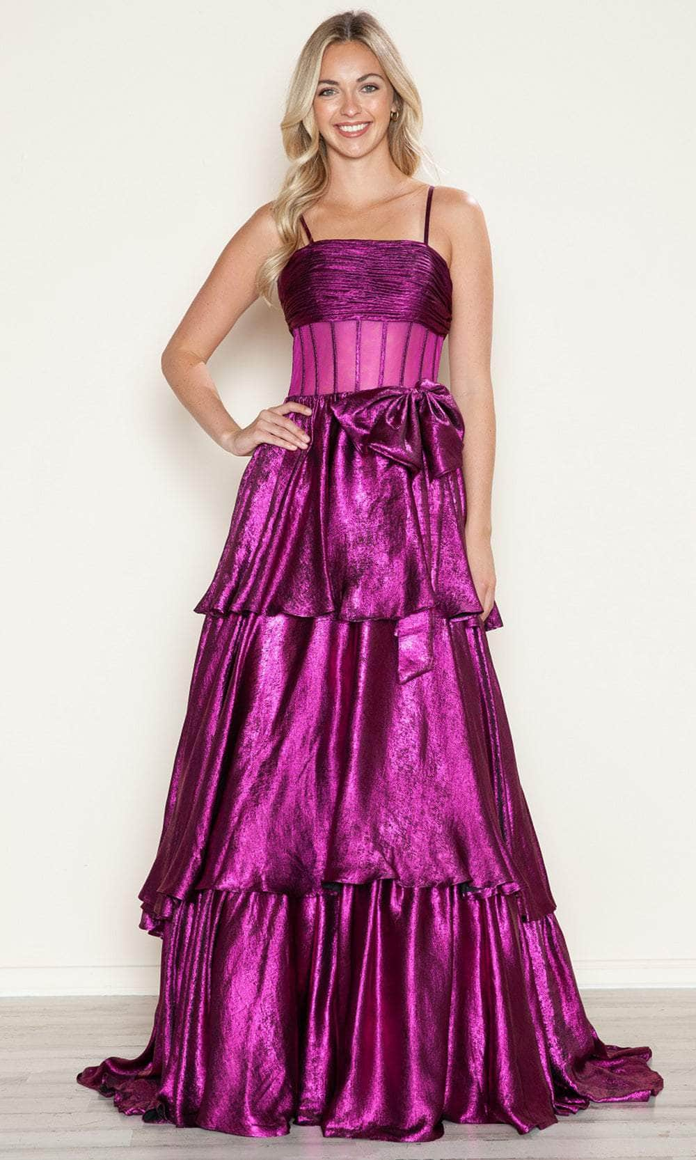 Poly USA 9718 - Sheer Corset Bodice Prom Gown Prom Dresses XS /  Magenta