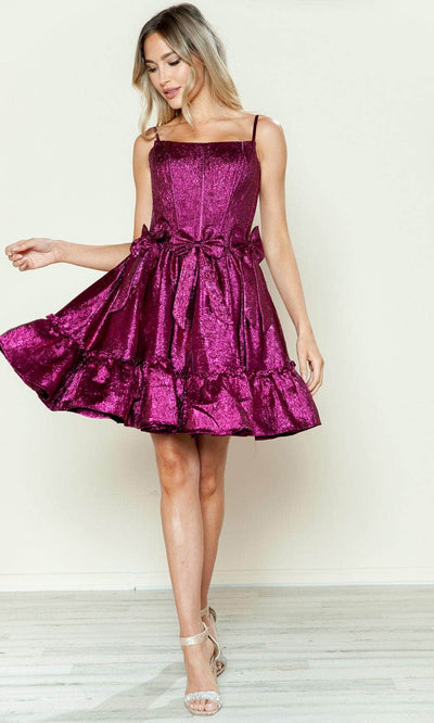 Poly USA 9724 - Bow Accented A-Line Cocktail Dress Cocktail Dresses XS /  Magenta