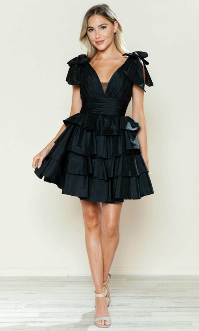 Poly USA 9742 - Ruffle Tiered A-Line Cocktail Dress Cocktail Dresses XS /  Black