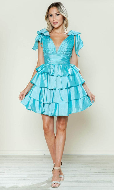 Poly USA 9742 - Ruffle Tiered A-Line Cocktail Dress Cocktail Dresses XS /  Blue