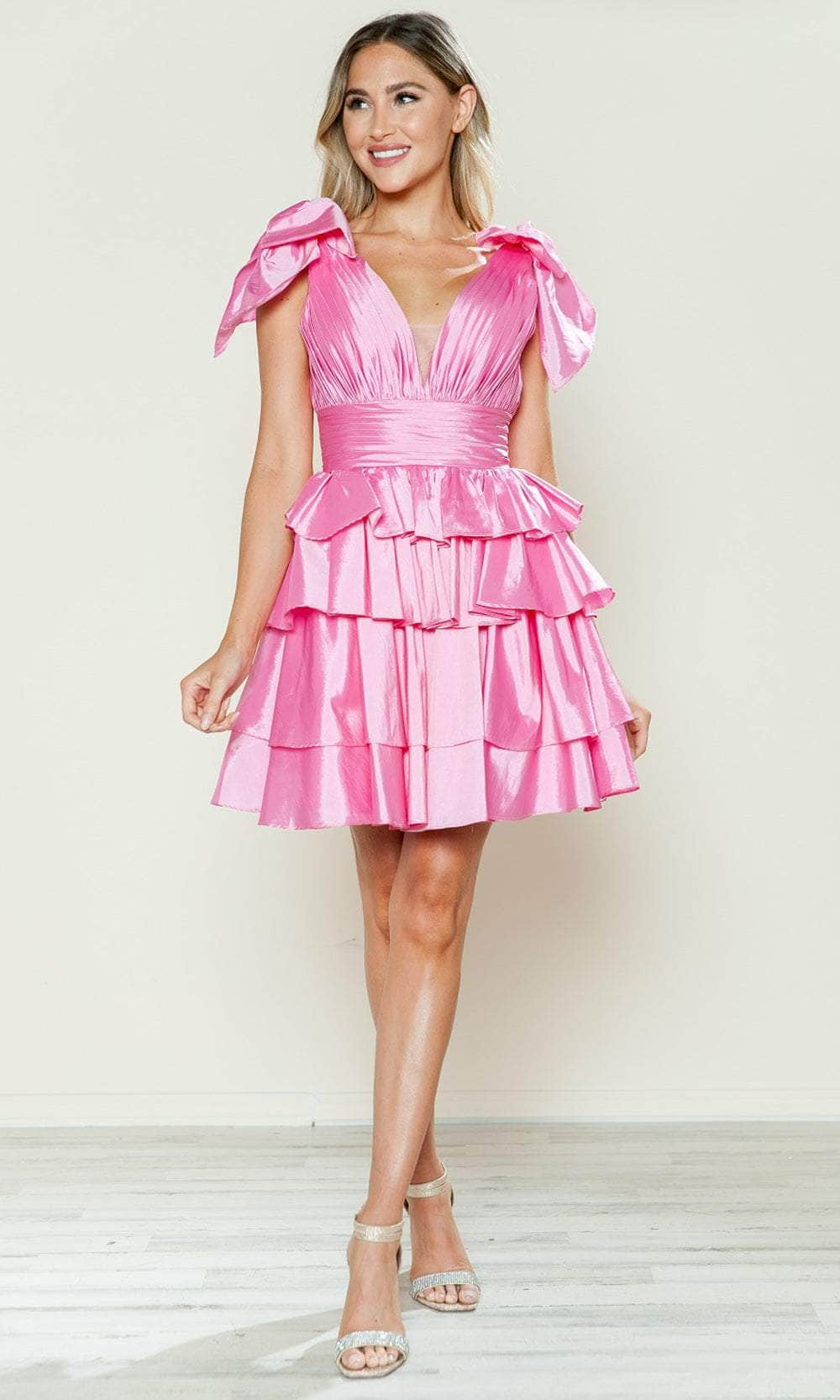 Poly USA 9742 - Ruffle Tiered A-Line Cocktail Dress Cocktail Dresses XS /  Pink