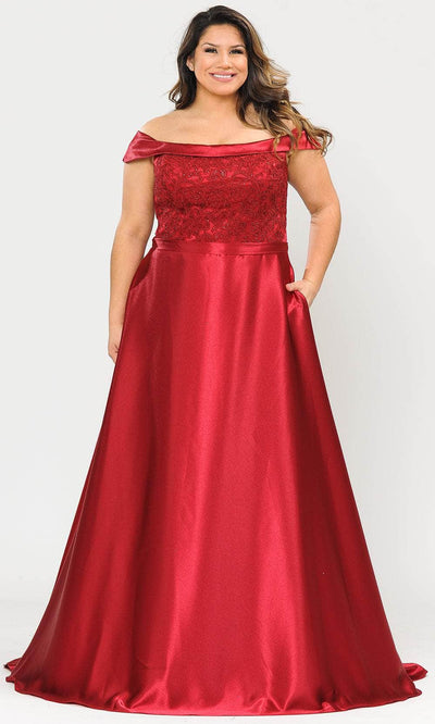 Poly USA W1064 - Embroidered A-Line Plus Prom Dress Prom Dresses XS / Red