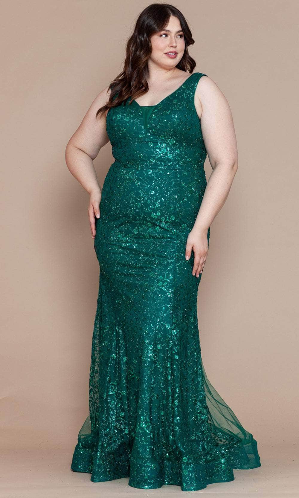 Poly USA W1136 - Glitter Mermaid Plus Prom Dress Prom Dresses XS / Emerald