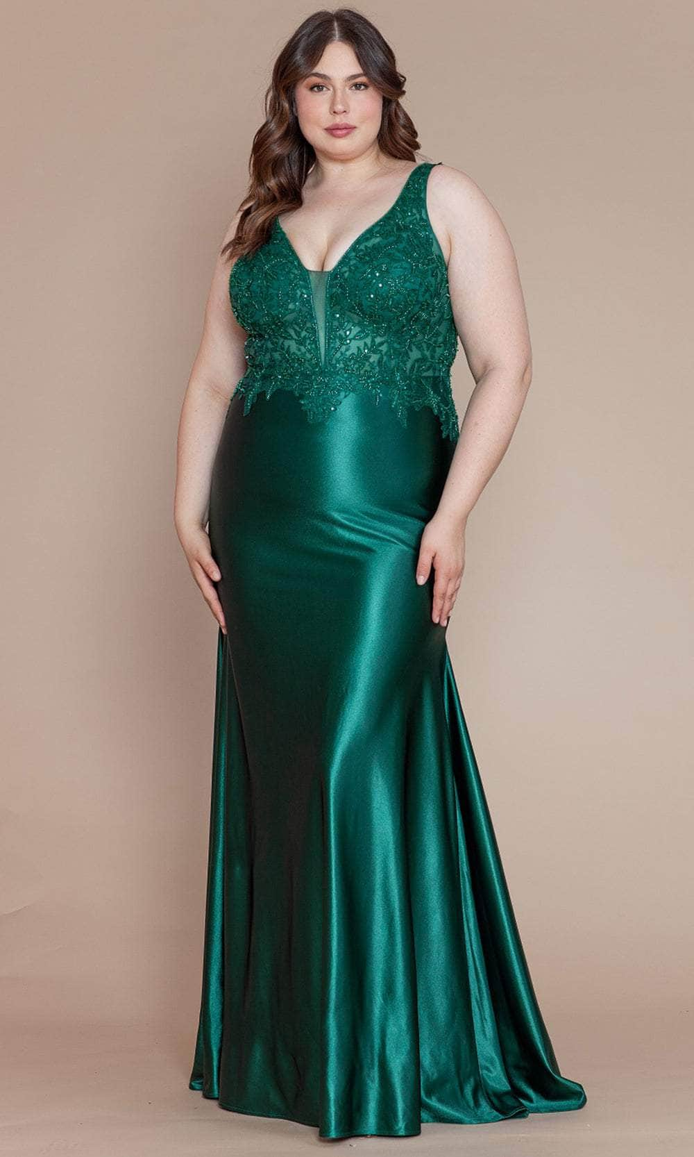 Poly USA W1160 - Embroidered V-Neck Plus Prom Dress Prom Dresses XS / Emerald