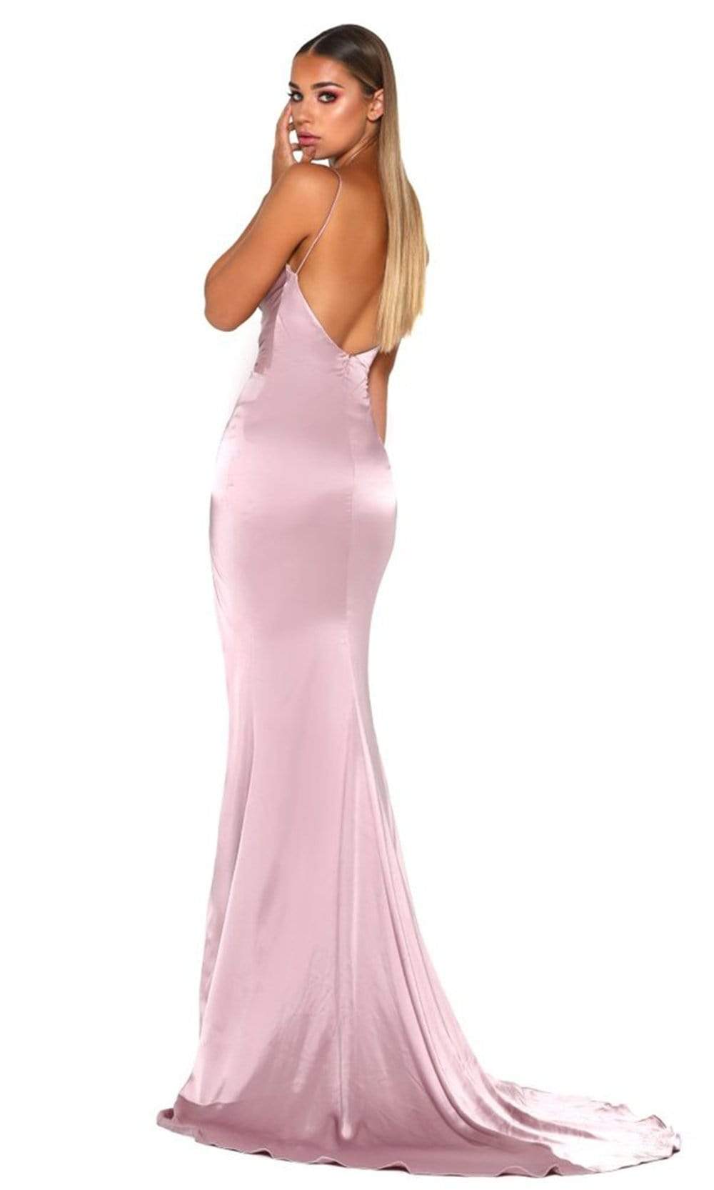 Portia and Scarlett - Hugo Gown Spaghetti Strap Ruched Slit Gown Special Occasion Dress