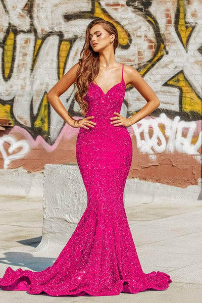 Portia and Scarlett - PS21207 Spaghetti Strap Sequin Mermaid Gown Prom Dresses