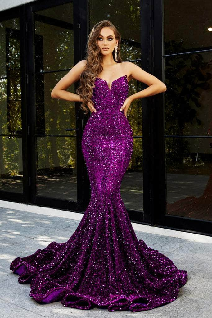 Portia and Scarlett PS21208 - Velvet Sequin Evening Gown