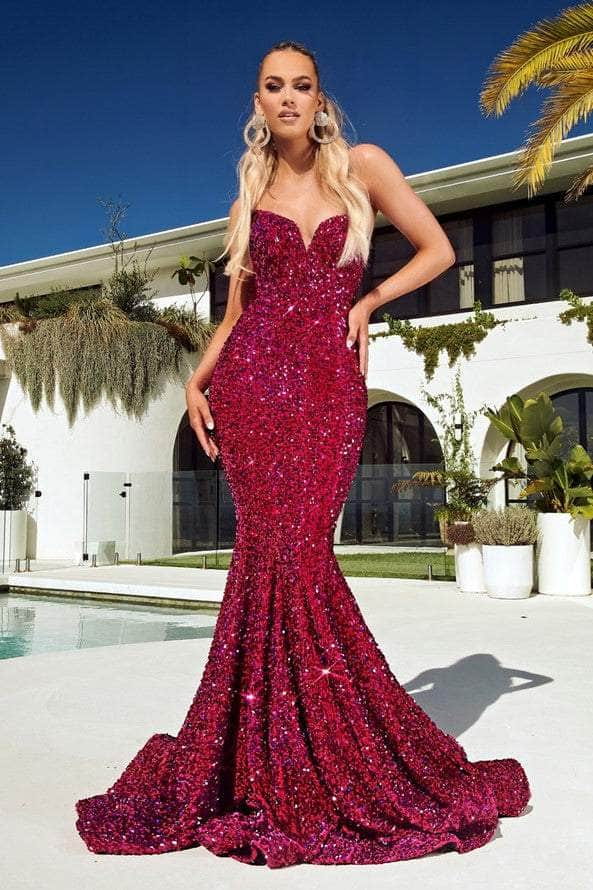 Portia and Scarlett PS21208 - Velvet Sequin Evening Gown