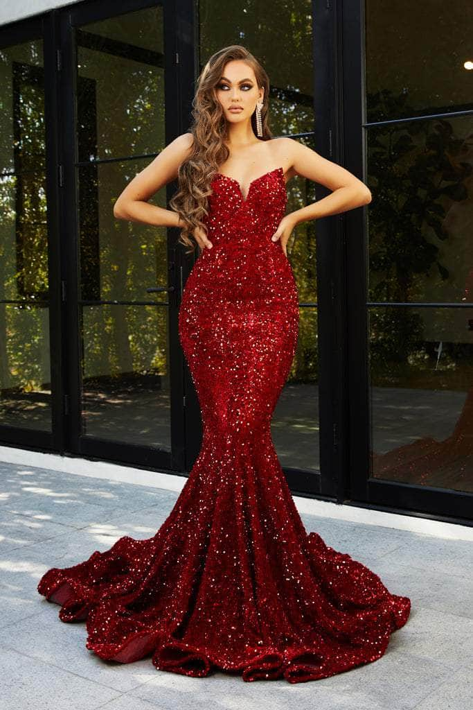 Portia and Scarlett - PS21208 Strapless Velvet Sequin Gown Prom Dresses