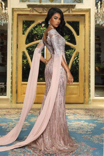Portia and Scarlett - PS22168 Bat Sleeved Embellished Mermaid Gown Prom Dresses