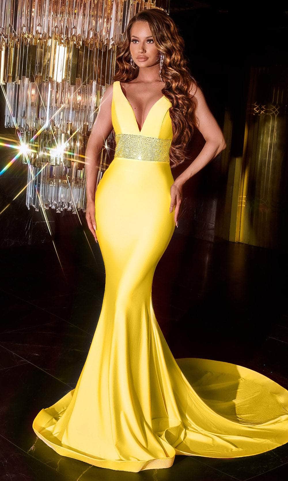 Portia and Scarlett ps22524 - V-Neck Beaded Waist Prom Gown Prom