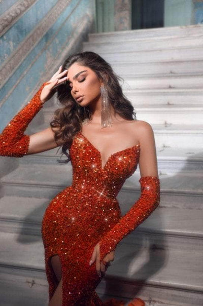 Portia and Scarlett PS23521 - Sequined Mermaid Prom Dress with Slit Prom Dresses