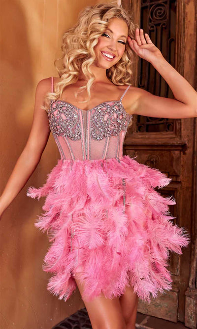 Portia and Scarlett PS23557C - Feathered Skirt Corset Cocktail Dress Special Occasion Dresses