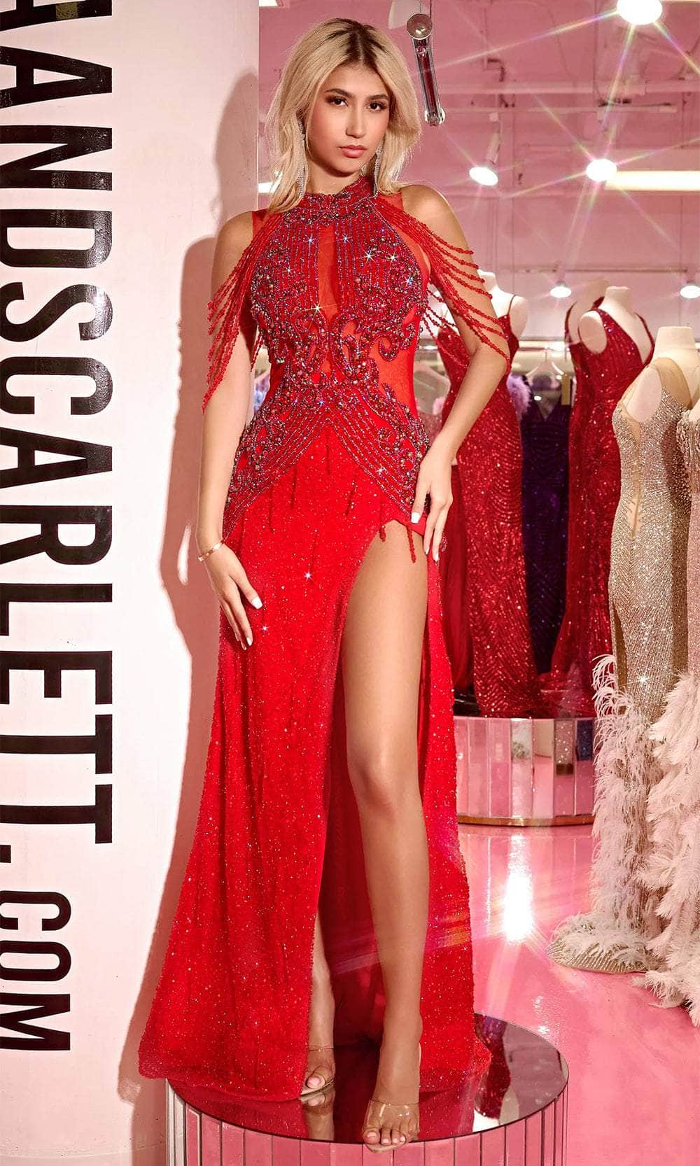 Portia and Scarlett PS23704C - Cutout Detailed Evening Gown Special Occasion Dresses 00 /  Red