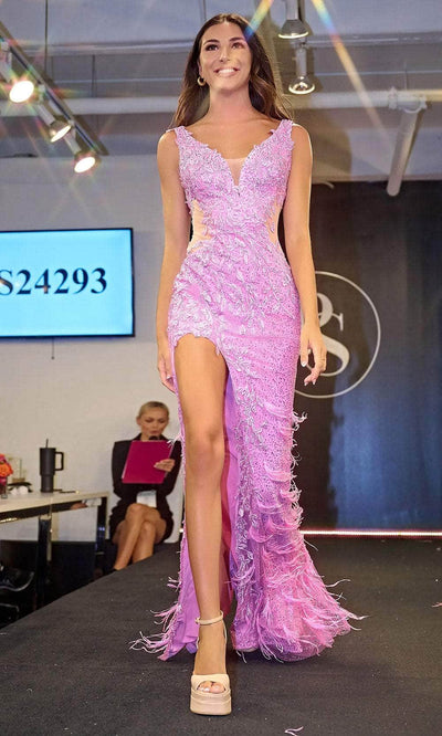 Portia and Scarlett PS24293 - Applique High Slit Prom Dress Special Occasion Dress 00 / Pink