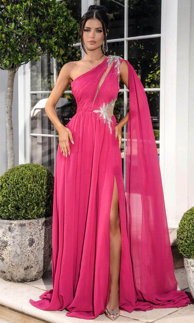 Portia and Scarlett PS24717 - Ruched Asymmetrical Prom Dress Prom Dresses 00 /  Hot Pink/