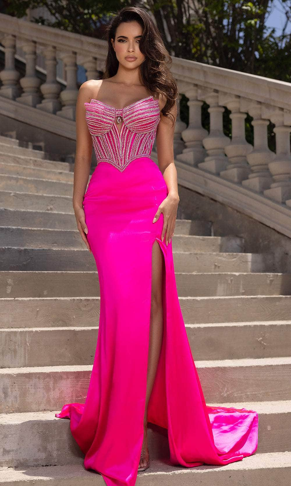 Portia and Scarlett PS25187 - Strapless Crystal Prom Dress Special Occasion Dress 00/ Hot Pink