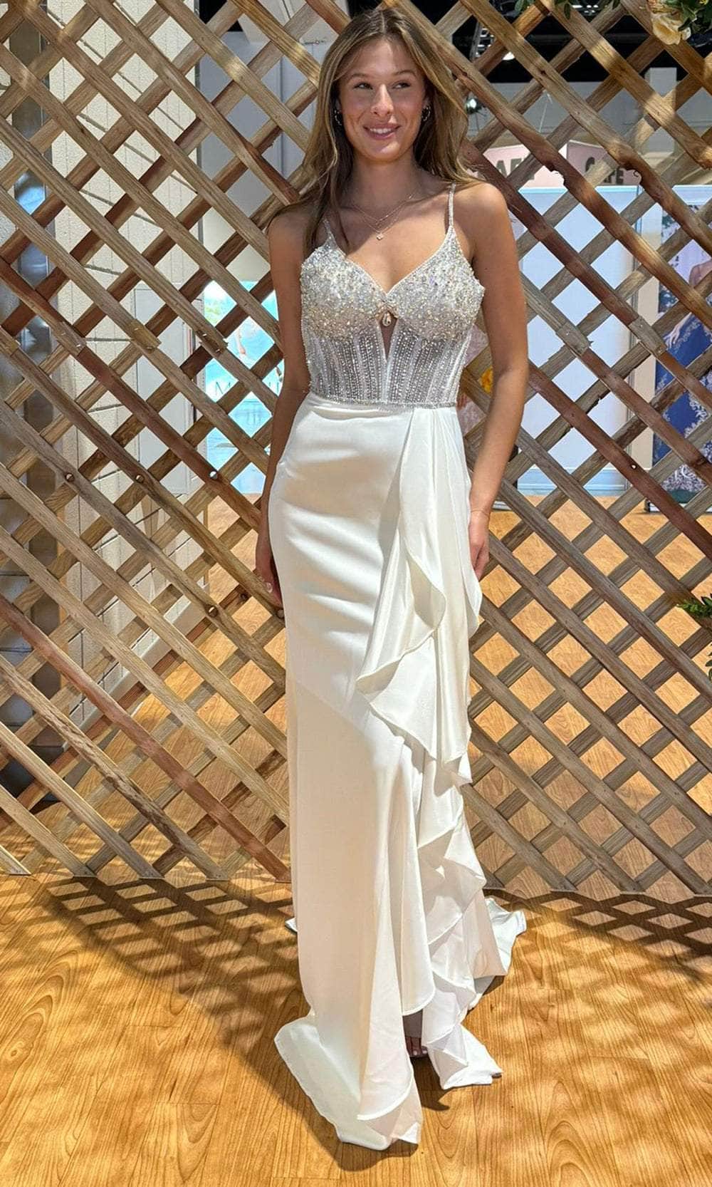 Portia and Scarlett PS25246 - Ruffle Draped Deep V-Neck Prom Gown Prom Dresses