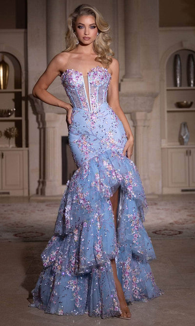 Portia and Scarlett PS25269 - Strapless Ruffled Layer Prom Gown Prom Dresses 00/ Blue