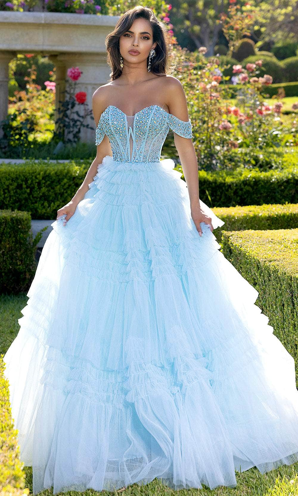 Portia and Scarlett PS25303 - Off-Shoulder Embellished Ballgown Sweet 16 Dresses 00/ Light Blue