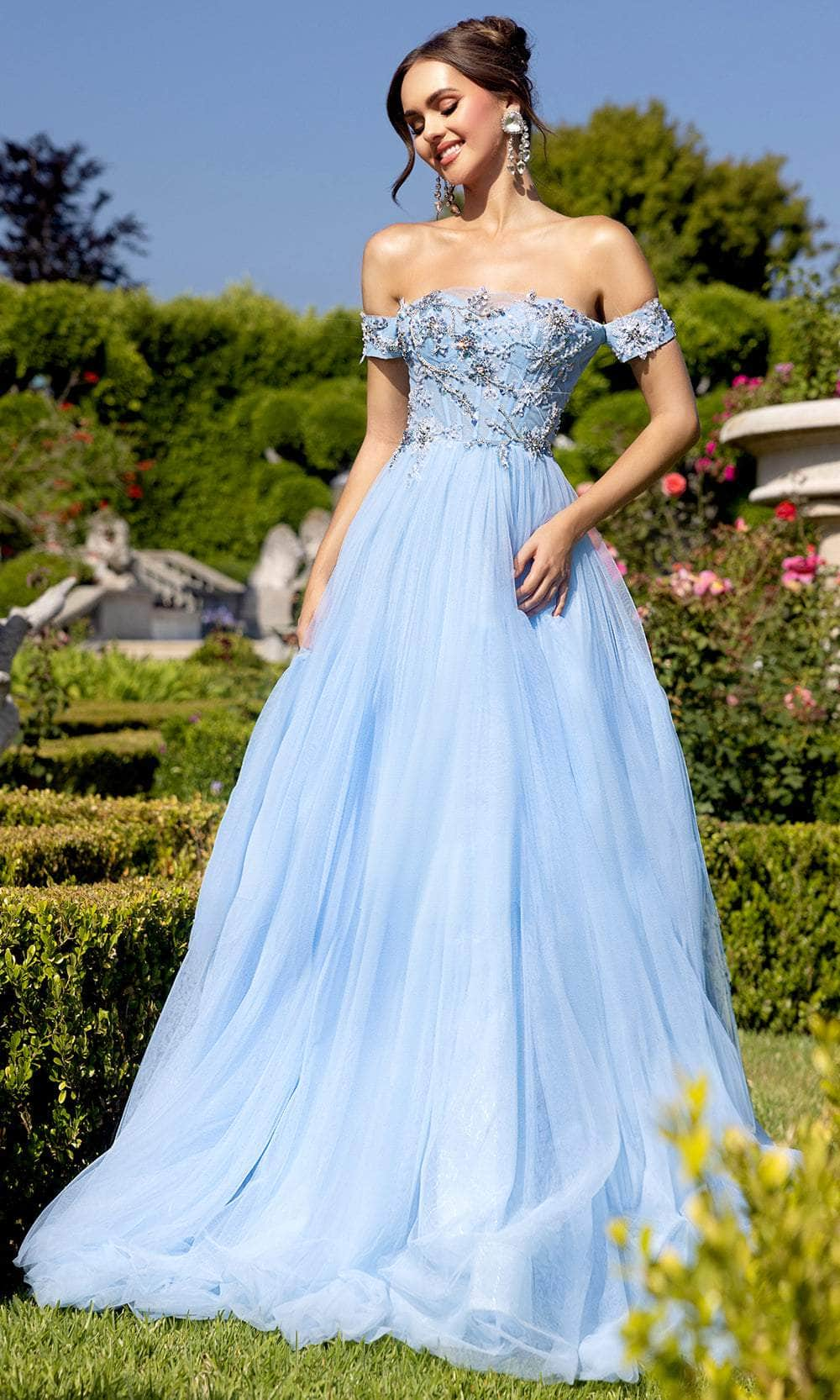 Portia and Scarlett PS25309 - Embellished Off-Shoulder Ballgown Ball Gowns 00/ Light-Blue