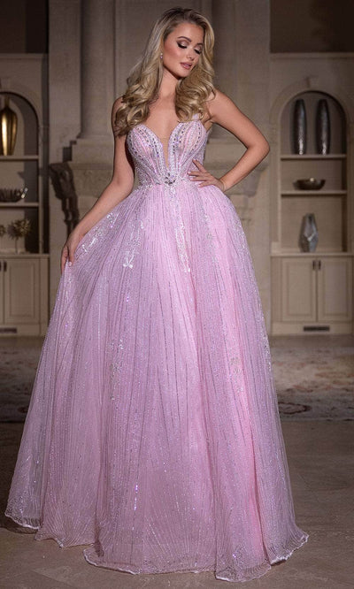 Portia and Scarlett PS25310 - Embellished V-Neck Prom Dress Prom Dresses 00/ Pink