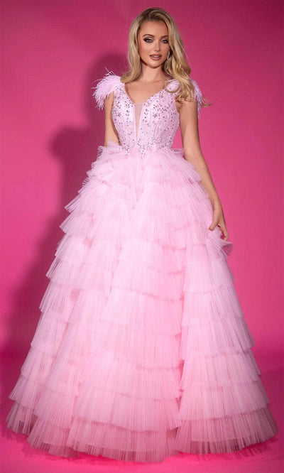 Portia and Scarlett PS25317 - Feather Off-Shoulder Ballgown Sweet 16 Dresses 00/ Pink