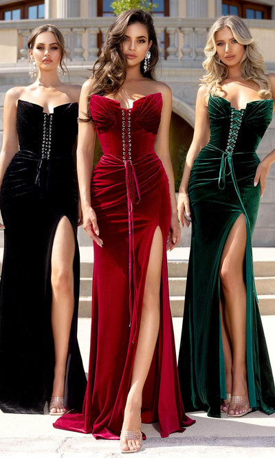 Portia and Scarlett PS25640E - Strapless V-Neck Velvet Prom Gown Prom Dresses 00/ Black