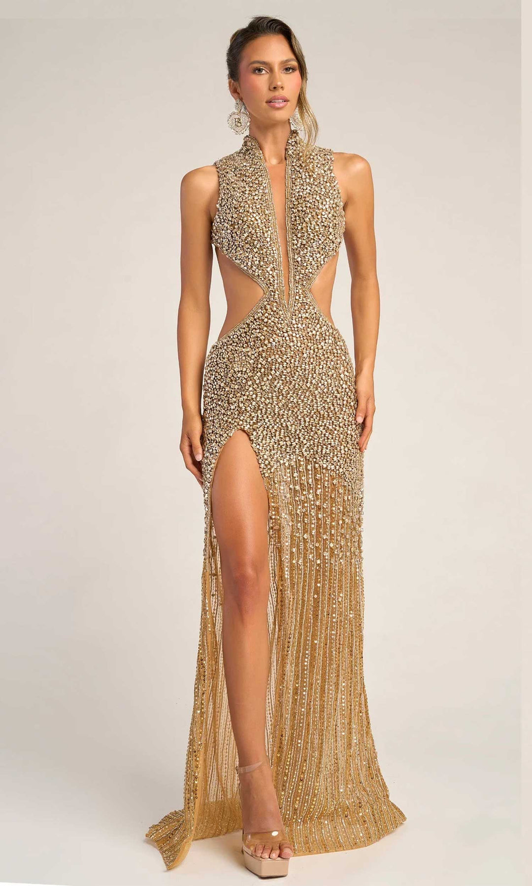 Portia and Scarlett PS25988C - Sparkle Plunging V-Neck Gown with Slit