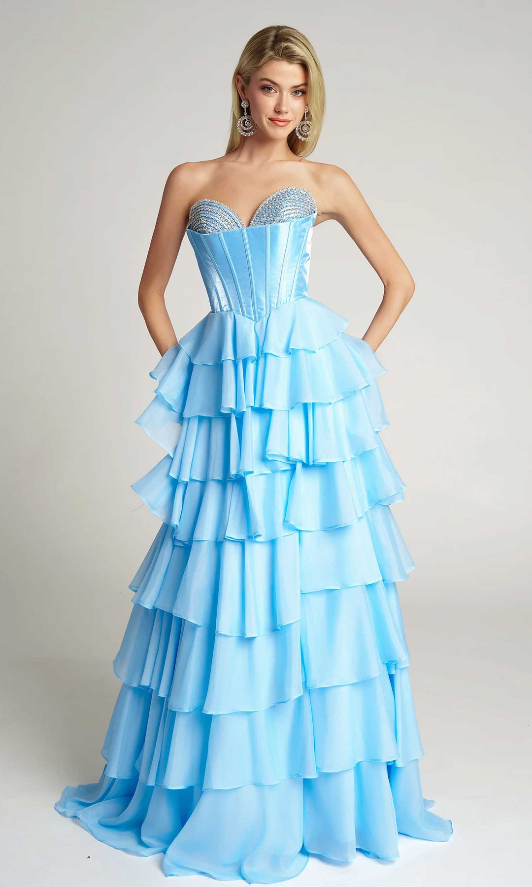 Portia and Scarlett PS26024 - Beaded Bust Ruffle A-Line Gown