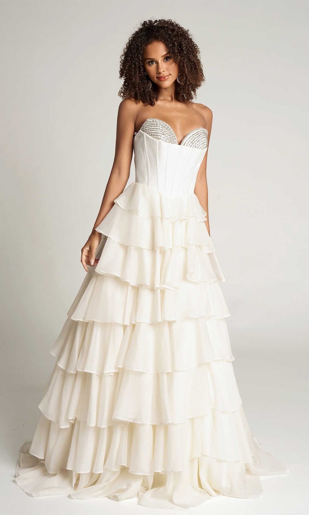 Portia and Scarlett PS26024 - Beaded Bust Ruffle A-Line Gown